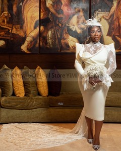 Nuovi abiti <span class=keywords><strong>da</strong></span> <span class=keywords><strong>sposa</strong></span> civili per <span class=keywords><strong>sposa</strong></span> 2025 collo alto manica lunga tè perle di pizzo Africa <span class=keywords><strong>Midi</strong></span> abiti <span class=keywords><strong>da</strong></span> <span class=keywords><strong>sposa</strong></span> personalizzati - Product Image 2