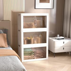 3-Layer Foldable Modern Storage Cabinet Magnetic Door Lightweight Portable Transparent Doors Space-Saving Bedroom Warehouse - Product Image 1