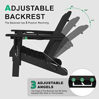 Chaise Adirondack moderne en HDPE avec 2 porte-gobelets et dossier réglable en 3 positions |   Noir, surdimensionné, capacité de 350 lb, résistant aux intempéries, pour l'extérieur