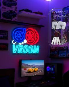VROOM Enseigne au néon pour amoureux de la voiture Applique murale LED avec design turbo et pneu, alimenté par USB, décor de <span class=keywords><strong>garage</strong></span> à intensité variable pour Man Cave - Product Image 4