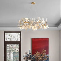 Lustre moderne en céramique doré LED en forme de feuille de Ginkgo, suspension décorative en forme de branche, hauteur réglable pour salon