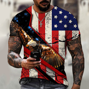 Camiseta AQTQ para <span class=keywords><strong>Hombre</strong></span> con Estampado 3D de Águila Calva y Bandera Americana Vintage - Camiseta Gráfica Patriótica de Cuello Redondo y Manga Corta Informal para Verano - Product Image 3
