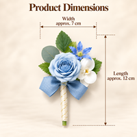 Boutonniere Anggrek Mawar Sutra Buatan Tangan Biru Putih dengan Clematis Eucalyptus untuk Pemotretan Pernikahan