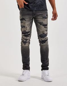 ג'ינס סלים סטרץ' מכותנה שחורה, בסגנון רחוב, אופנתי, איכותי, בהתאמה אישית, עם מראה משופשף וקרוע, בסגנון Y2K - Product Image 1