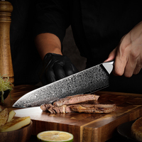 Ensemble de couteaux en acier damas japonais de qualité supérieure ensemble de couteaux de cuisine tranchants en acier à haute teneur en carbone avec poignée en résine de décoration en feuille d'or