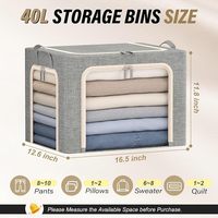Boîtes de rangement pliables Tianze 40L en tissu non tissé avec cadre en acier à accès 3 côtés, fenêtres transparentes et fermeture éclair, pour vêtements et blocs de cèdre