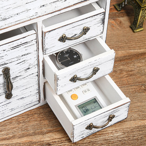 American Style Desktop Storage Box With Drawers Jewelry Organizer Retro Brown And Whitewash Finish - Product Image 3
