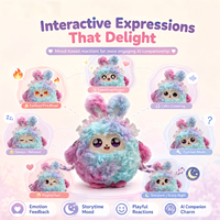 Sac à bandoulière en peluche Lapin Arc-en-ciel IA avec col en dentelle, oreilles scintillantes, yeux LED et fonction de clonage vocal ChatGPT pour la mémoire (plus de 50 langues)