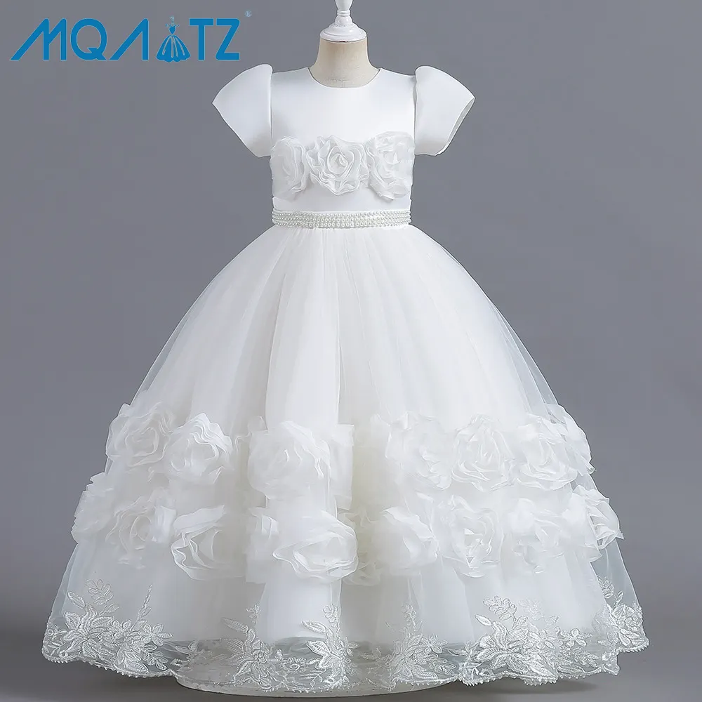 MQATZ 새로운 패션 큰 소녀 파티 드레스 여자 반소매 새틴 전체 길이 드레스 Vestidos 드 노비아