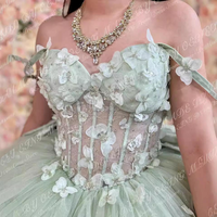 Robes de Quinceanera robe de soirée Spaghetti sangle sans manches dos nu Trail 3D papillon dentelle décalcomanie douce robe de bal vert menthe