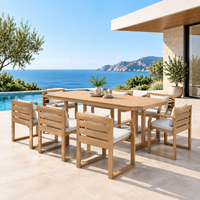 Ensemble de salle à manger d'extérieur moderne 6 places, ensemble de meubles de jardin en teck, table et chaises de patio pour villa, hôtel, restaurant