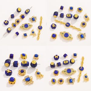 Perles d'espacement en Lapis Lazuli de Nantong plaquées or, formes variées, pour la fabrication de bracelets, accessoires de bijoux DIY - Product Image 3