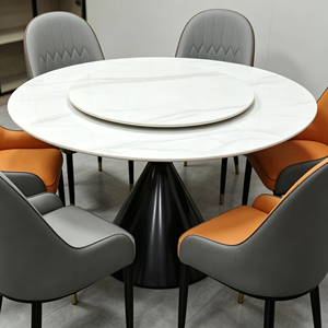 Ensemble de table à manger ronde moderne en marbre avec 6 chaises, design rotatif, pour la salle à manger à domicile - Product Image 2