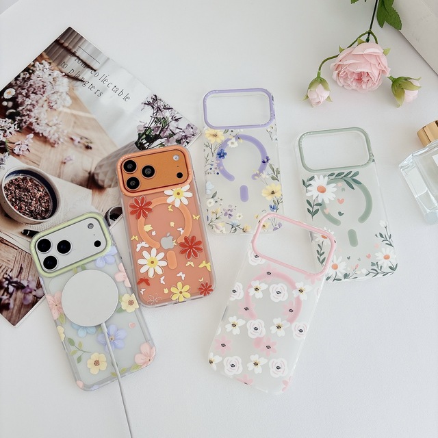 XP1000 Matte Texture Magnetic iPhone 17 Pro Max Floral Phone Case Compatible with Apple 16 Transparent 15 Pro New Flower Design