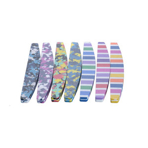 Wholesale Custom Double Side Camouflage Series Emery Board Premium Sponge Nail Buffer Half Moon Pink Nail File