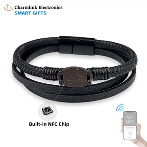 <span class=keywords><strong>NFC</strong></span> модный браслет из кокосовой скорлупы с кожаной магнитной пряжкой 13,56 МГц RFID контроль доступа отель смарт-браслет <span class=keywords><strong>NFC</strong></span> подарки OEM/ODM - Product Image 1