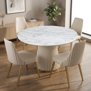 Wholesale Solid Wood <b>Round</b> Top White Marble <b>Dining</b> <b>Tables</b> <b>Set</b> and <b>4</b> Seater Modern Chairs Modern Luxurious <b>Dining</b> Room Furniture - Product Image 2