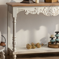 Console vintage française en bois sculpté vieilli, table d'entrée rustique à 2 niveaux, table d'appoint décorative, long bureau console pour la maison