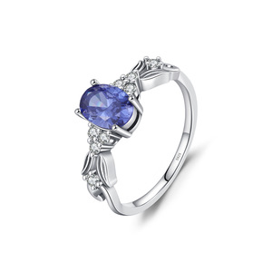 S925 <b>Silver</b> Sapphire <b>Ring</b> Oval Cut Prong Setting Flower Pattern Rhodium Plated Women's Engagement Gemstone <b>Ring</b> - Product Image 2