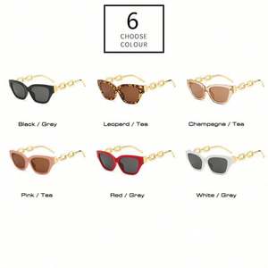 Lunettes de soleil œil de chat rétro punk à petite monture avec chaîne dorée pour femmes - Vente en gros - Product Image 5