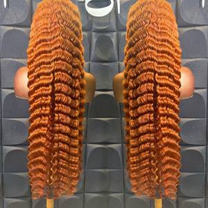 Ham Vientame saç lüks peruk tedarikçisi zencefil renkli tutkalsız peruk İnsan saç ön koparıp HD dantel Frontal derin dalga 40 inç peruk - Product Image 1