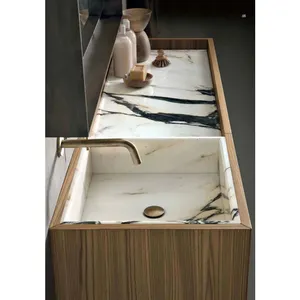 Bagno di lusso personalizzato Calacatta Viola marmo Set lavabo Cabinet tacultta marmo vanità bagno in marmo lavandino