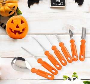 Kit de 7 outils de découpe en acier inoxydable pour la <span class=keywords><strong>cuisine</strong></span>, outils de sculpture de citrouille pour artisanat DIY d'Halloween, ensemble de couteaux à découper la citrouille - Product Image 4
