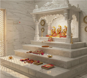 Grand Multi-Step Handcrafted Marble Pooja Mandir for Luxurious Home <b>Decoration</b> and Spiritual Worship Space - Product Image 1