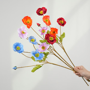 Bouquet de fleurs artificielles de pavot Greenway en PVC, plante entière à 4 branches, arrangement floral décoratif pour la maison et la photographie - Product Image 1