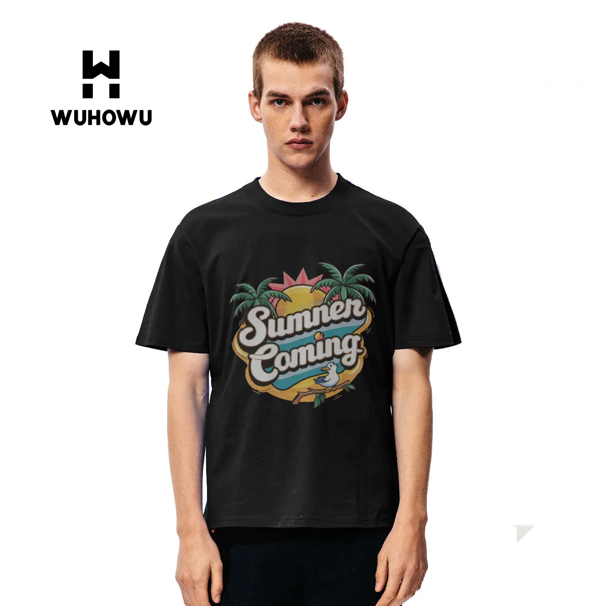 Lees 2 Schip Wuhowu 200Gsm 100% Katoen Hoge Kwaliteit Mannen Standaard Korte Mouwen T-Shirt Custom Logo Design