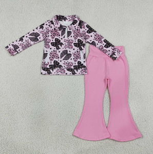 Ensemble 2 pièces pour petites filles, haut Polo à manches longues imprimé fleurs, pantalon à cloche, tissu doux, tenue quotidienne - Product Image 2