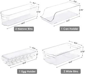 6 pièces réutilisables de haute qualité réfrigérateur et congélateur organisateur bacs conteneurs de stockage empilables avec poignées