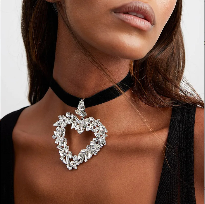Exaggerated Crystal Rhinestone Big Love Heart Shaped Pendant 