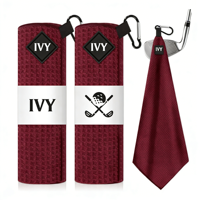 Serviette de golf en microfibre Wuxi Ivy, populaire, avec clip magnétique, serviette de golf à tissage gaufré avec aimant