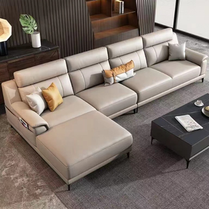 أريكة إيطالية فاخرة عصرية لغرفة المعيشة أريكة كبيرة من الجلد عالية الجودة من الفولاذ المقاوم للصدأ قابلة للتمدد - Product Image 6