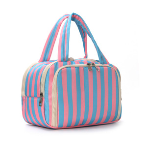 Striped <b>Cosmetic</b> Bag Zipper Makeup <b>Case</b> Portable Toiletry Pouch Travel Handbag - Product Image 4