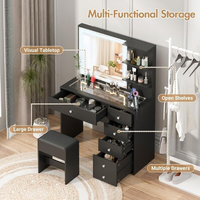 Coiffeuse noire avec station de charge Vanity Desk avec miroir éclairé HD Tiroirs de rangement Cabinet Table de maquillage