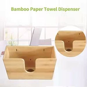 Wooden Wall <b>Mounted</b> Tissue Box Holder Bamboo Material No Drill Required Rectangular Minimalist Design For Bathroom Kitchen - Product Image 2