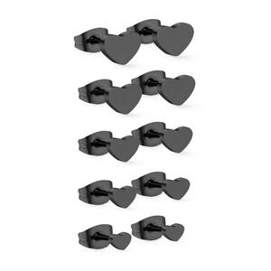 Boucles d'oreilles clous en acier inoxydable, hypoallergéniques, résistantes à l'eau, anti-ternissement, motif cœur noir mignon, pour femmes - Product Image 3