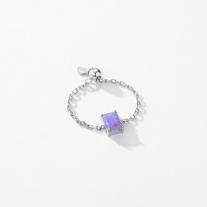 S925 <b>Silver</b> Opal <b>Ring</b> Rhodium Plated Prong Setting Minimalist Design Everyday Wear Gemstone Rectangular Purple Opal <b>Ring</b> - Product Image 4
