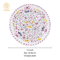 Ensemble de 4 assiettes à dîner en porcelaine fine de luxe, forme florale rose, assiette de présentation décorative pour mariage, événements, traiteur et location