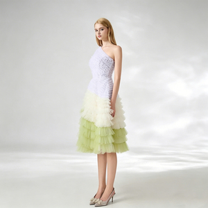 Vestido Midi Ombre de un Hombro para <span class=keywords><strong>Mujer</strong></span> con Volantes en el Corsé y <span class=keywords><strong>Falda</strong></span> de <span class=keywords><strong>Tul</strong></span> Escalonada, Elegante para Fiestas Formales y Cócteles - Product Image 2