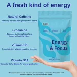 Goma de Mascar Vegana con L-Teanina y Cafeína para Energía, Concentración, Refrescante para el Cerebro, Ejercicio y Estudio - Suplementos Herbales - Product Image 3
