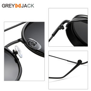 แว่นกันแดดทรงกลมเกรย์แจ็คกรอบโลหะสีดำ UV400 โพลาไรซ์ แว่นกันแดดสำหรับทุกเพศประเภท 3 เลนส์ TAC - Product Image 1