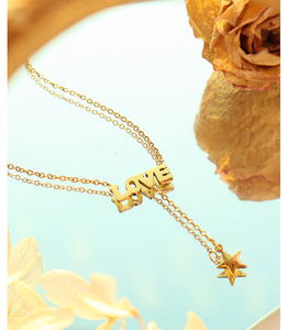 Produttore di gioielli all'ingrosso fai da te personalizzato CNC taglio Laser parola Love <span class=keywords><strong>Star</strong></span> Charms collana a catena placcata in oro - Product Image 4