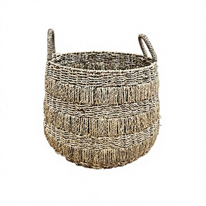 New design round seagrass storage <b>basket</b> with handle set of 2, handicraft storage <b>baskets</b>. - Product Image 3