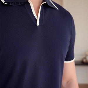 High Quality Men Cotton <b>Polo</b> Shirt Navy Blue <b>White</b> Contrast Tipping Short Sleeve Old Money Style Summer Luxury Casual <b>Polo</b> - Product Image 3