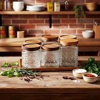 Pot en verre gaufré de 700 ml en verre haute qualité avec couvercle hermétique en bambou – Contenant alimentaire écologique pour la fraîcheur