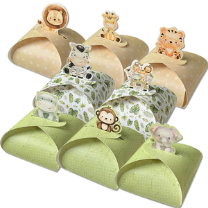 Scatole di cartone a forma di animali (tigre/leone/scimmia/zebra) per biscotti, ideali per decorazioni di feste a tema giungla/foresta e confezioni di dolciumi. - Product Image 1