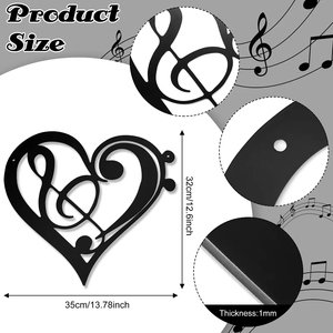 Panneau mural suspendu Notes <span class=keywords><strong>de</strong></span> <span class=keywords><strong>musique</strong></span> pour salle <span class=keywords><strong>de</strong></span> <span class=keywords><strong>musique</strong></span> Modern Heart <span class=keywords><strong>Metal</strong></span> Music Wall Decor - Product Image 4